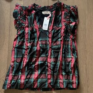 NWT Vineyard Vines Apres Tartan Ruffle sleeve blouse